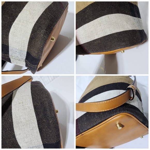 Authentic BURBERRY Canvas Mega Check Medium Ashby Hobo Saddle Bag Brown - Picture 11 of 13